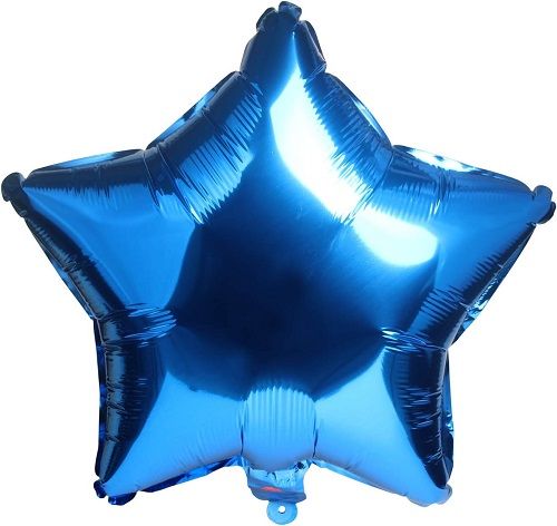 Metallic Blue Star - 25&quot; Helium Filled Foil Balloon, Ribbon