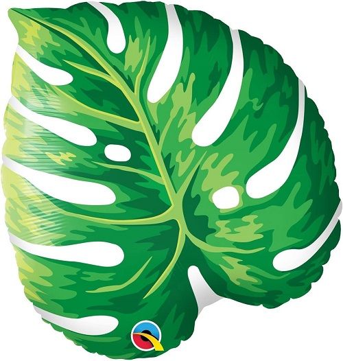 Tropical Philodendron - 21&quot; Helium Filled Foil Balloon, Ribbon