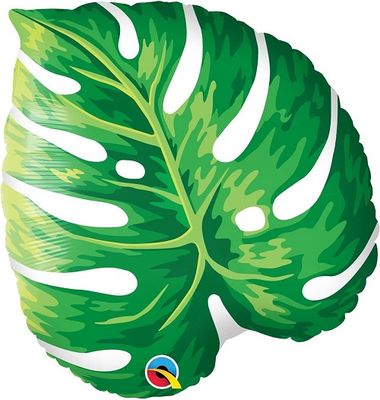 Tropical Philodendron - 21&quot; Helium Filled Foil Balloon, Ribbon