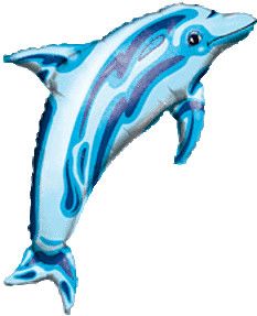Blue Dolphin - 37&quot; Helium Filled Foil Balloon, Ribbon
