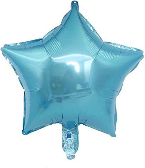 Metallic Light Blue Star - 18&quot; Helium Filled Foil Balloon, Ribbon