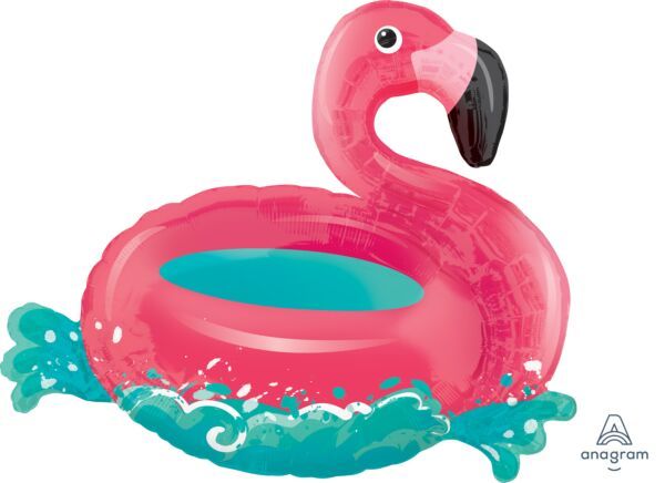 Floating Flamingo - 30&quot; Helium Filled Foil Balloon, Ribbon