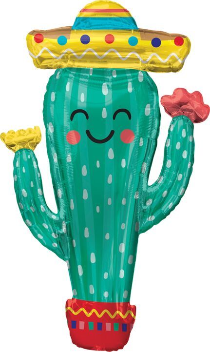 Fiesta Cactus - 38&quot; Helium Filled Foil Balloon, Ribbon