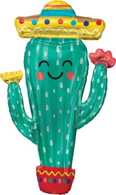 Fiesta Cactus - 38&quot; Helium Filled Foil Balloon, Ribbon
