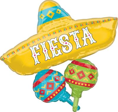 Papel Picado Fiesta - 38&quot; Helium Filled Foil Balloon, Ribbon