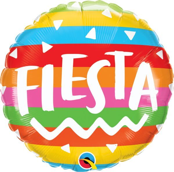 Fiesta Rainbow Stripes - 17&quot; Helium Filled Foil Balloon, Ribbon