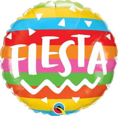 Fiesta Rainbow Stripes - 17&quot; Helium Filled Foil Balloon, Ribbon