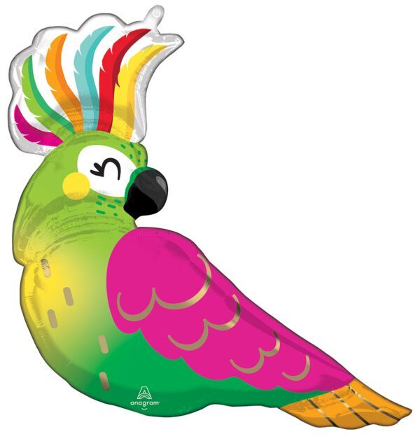 Tropical Parrot - 17&quot; Helium Filled Foil Balloon, Ribbon