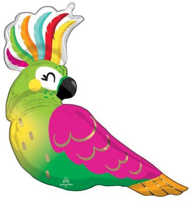 Tropical Parrot - 17&quot; Helium Filled Foil Balloon, Ribbon