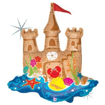 Sand Castle - 35&quot; Helium Filled Foil Balloon, Ribbon