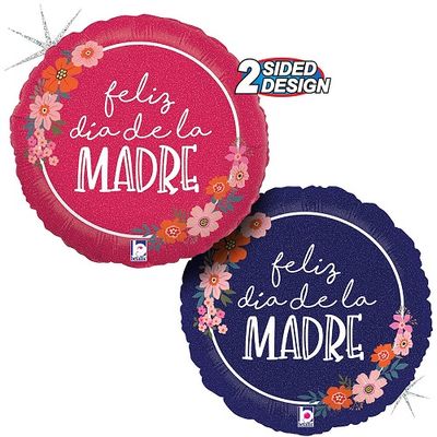 Mejor Mamá Floral - 18" Helium Filled Foil Balloon, Ribbon