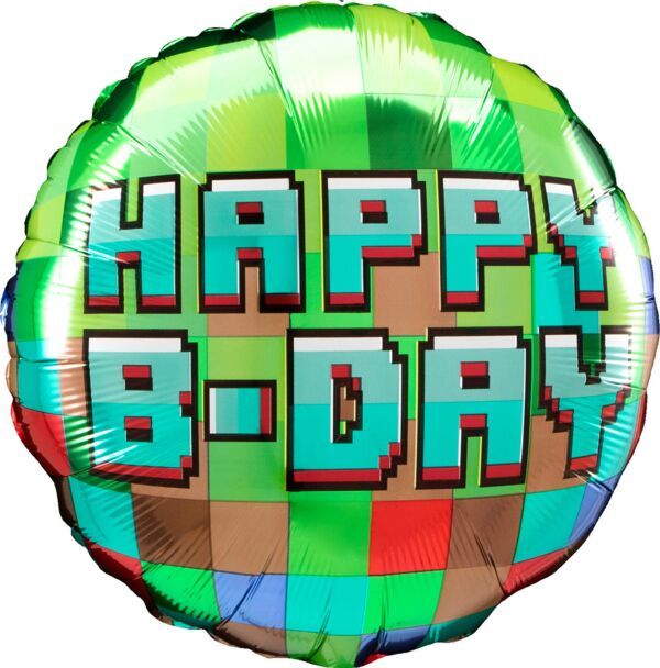 Pixel Party - 17&quot; Helium Filled Foil Balloon, Ribbon