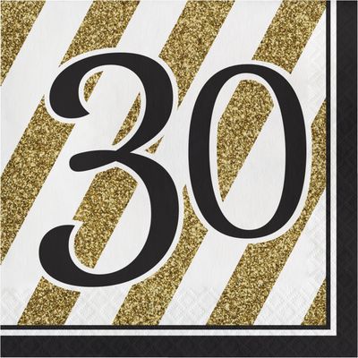 Black &amp; Gold - &quot;30&quot; Luncheon Napkin 16ct