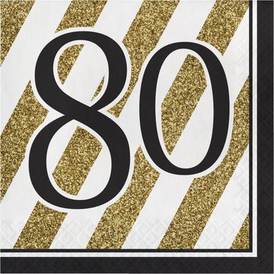 Black &amp; Gold - &quot;80&quot; Luncheon Napkin 16ct