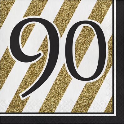 Black &amp; Gold - &quot;90&quot; Luncheon Napkin 16ct