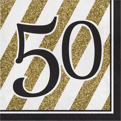 Black &amp; Gold - &quot;50&quot; Luncheon Napkin 16ct