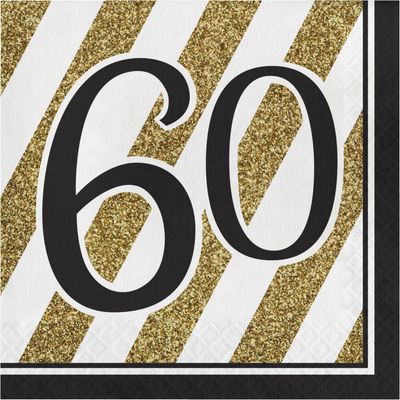 Black &amp; Gold - &quot;60&quot; Luncheon Napkin 16ct