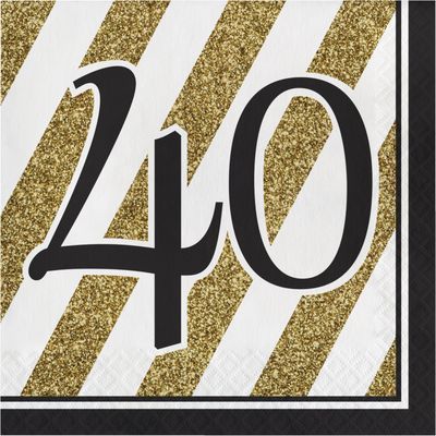 Black &amp; Gold - &quot;40&quot; Luncheon Napkin 16ct