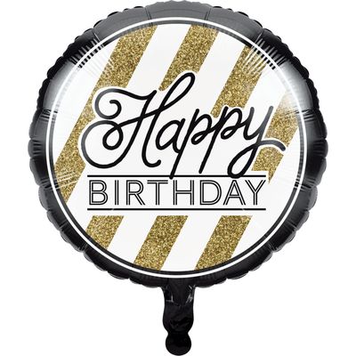 Black &amp; Gold - Metallic Balloon 18&quot;, Happy Bday