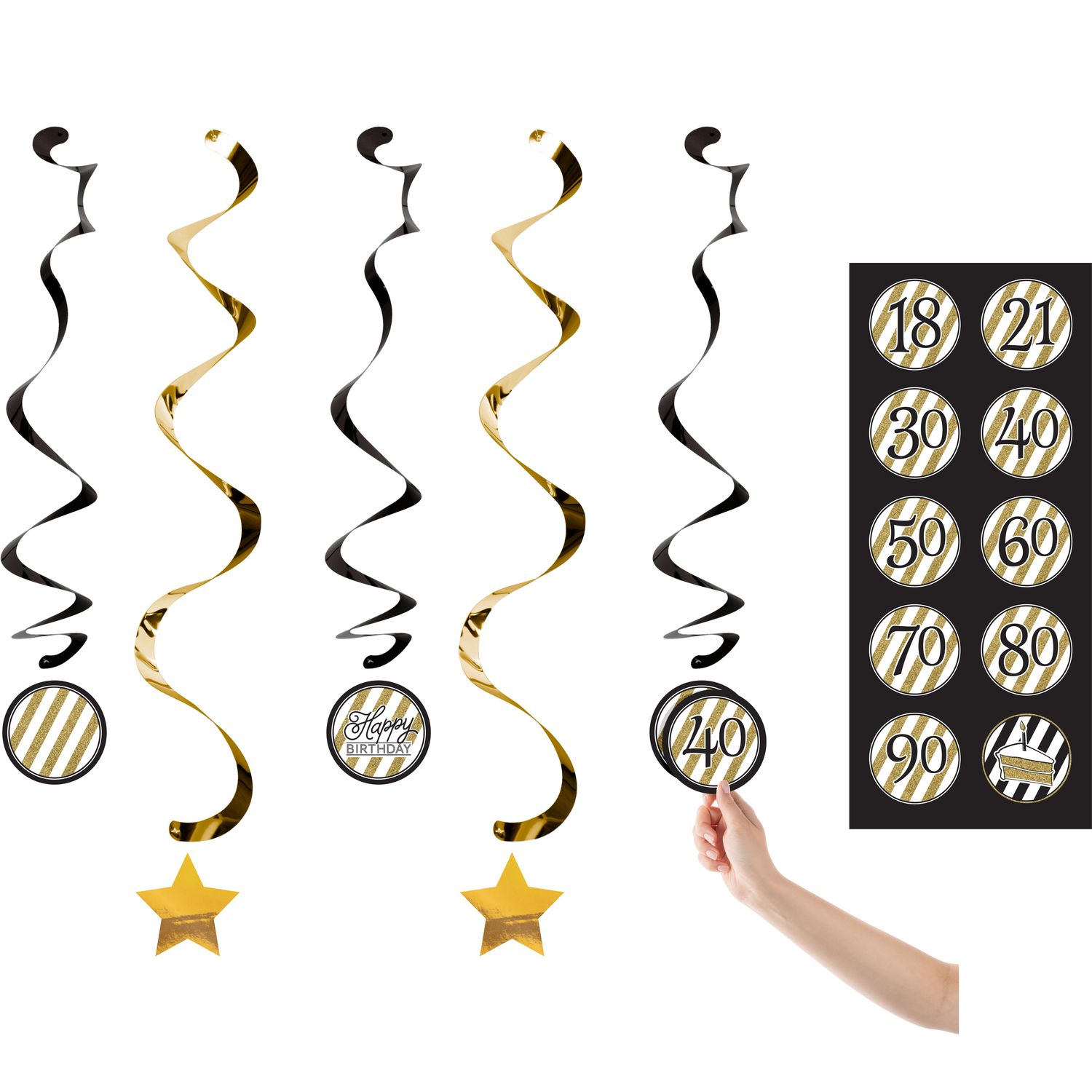 Black &amp; Gold - Dizzy Danglers Assorted w/Stickers 5ct