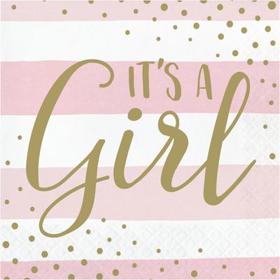 Pink and Gold Celebration - &quot;It&#39;s A Girl&quot; Luncheon Napkin 16ct