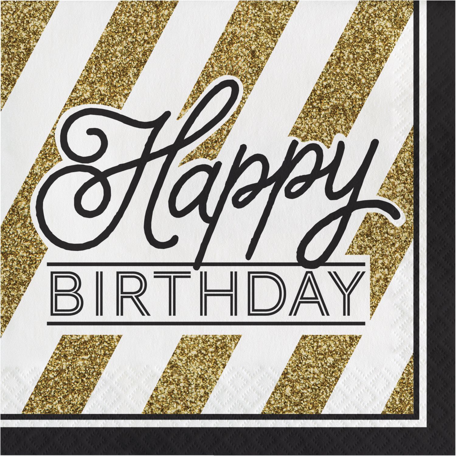 Black &amp; Gold - &quot;Happy Birthday&quot; Luncheon Napkin 16ct