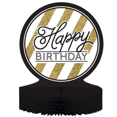 Black &amp; Gold - Happy Bday Centerpiece