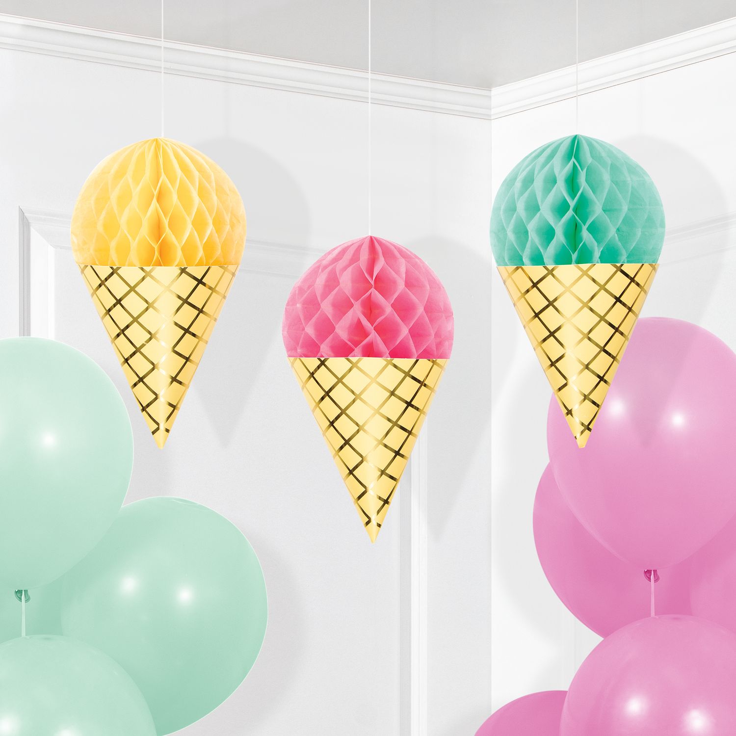 Ice Cream Party - Hanging Honeycomb 3ct