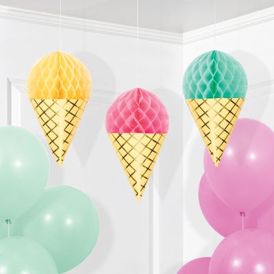Ice Cream Party - Hanging Honeycomb 3ct