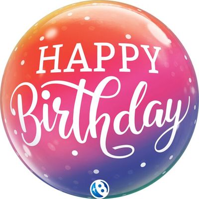 Birthday Ombre and Dots  - 22&quot; Helium Filled Bubble Balloon, Ribbon