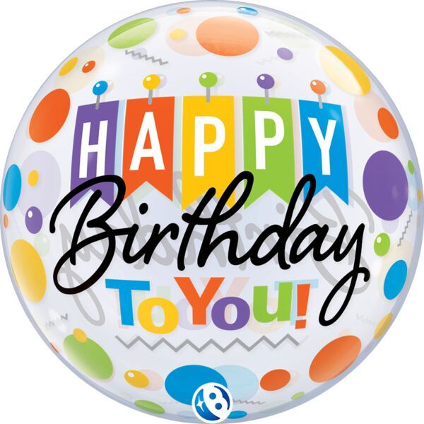 Birthday Banner - 22&quot; Helium Filled Bubble Balloon, Ribbon