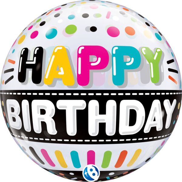 Birthday Black Band - 22&quot; Helium Filled Bubble Balloon, Ribbon