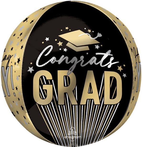 Stripes on Stripes Grad  Orbz - 15&quot; Helium Filled Foil Balloon, Ribbon