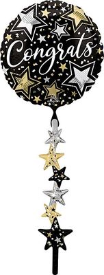 Congrats Black Silver Gold - 67&quot; Helium Filled Foil Balloon, Ribbon