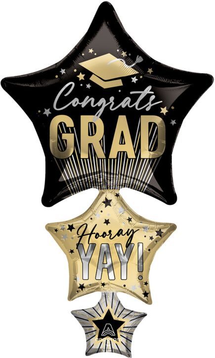 Stripes on Stripes Grad Stars - 42&quot; Helium Filled Foil Balloon, Ribbon