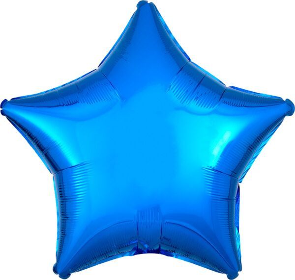 Metallic Blue Star - 19&quot; Helium Filled Foil Balloon, Ribbon