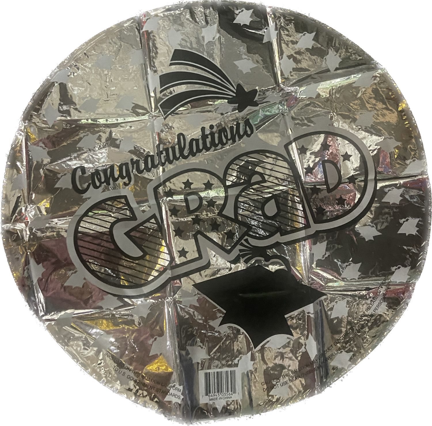 Congrats Grad - 18&quot; Helium Filled Foil Balloon, Ribbon -  Silver 2