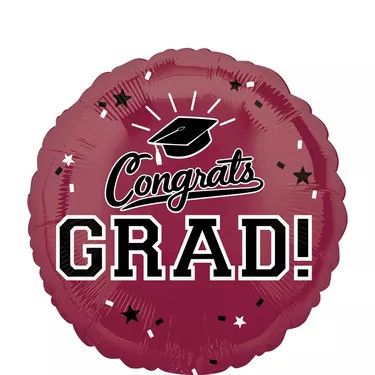 Congrats Grad - 18&quot; Helium Filled Foil Balloon, Ribbon -  Burgundy