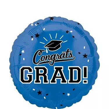 Congrats Grad - 18&quot; Helium Filled Foil Balloon, Ribbon -  Royal Blue