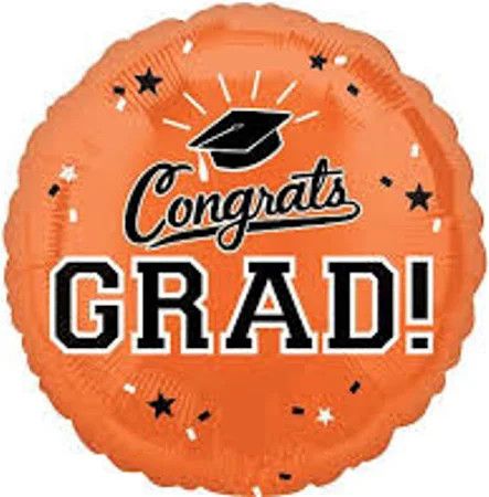 Congrats Grad - 18&quot; Helium Filled Foil Balloon, Ribbon -  Orange