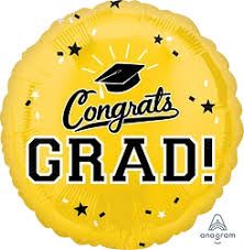 Congrats Grad - 18&quot; Helium Filled Foil Balloon, Ribbon -  School Bus Yellow