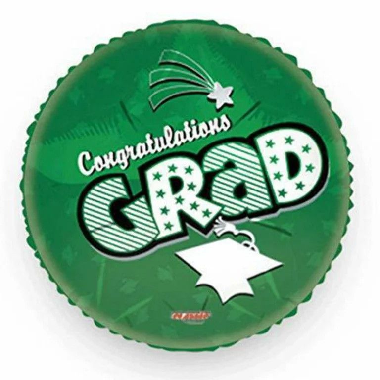 Congrats Grad - 18&quot; Helium Filled Foil Balloon, Ribbon -  Green 2
