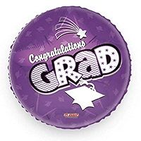 Congrats Grad - 18&quot; Helium Filled Foil Balloon, Ribbon -  Purple 2