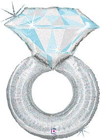 Platinum Wedding Ring - 38&quot; Helium Filled Foil Balloon, Ribbon