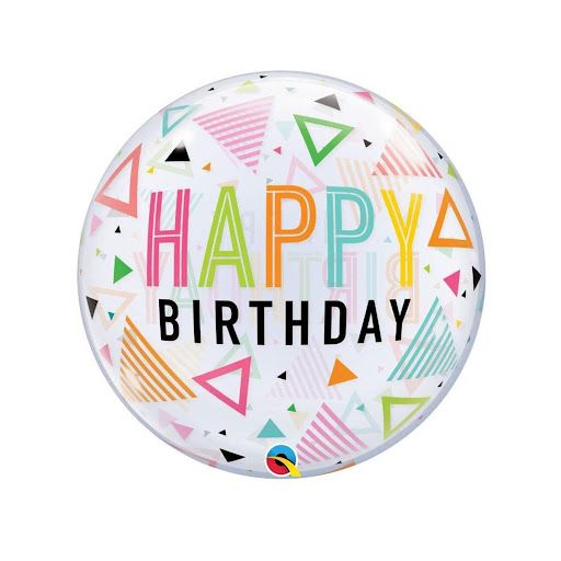 Birthday Rainbow Triangles - 22&quot; Helium Filled Bubble Balloon, Ribbon
