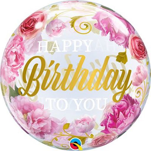 Happy Birthday To Your Pink Peony - 22&quot; Helium Filled Bubble Balloon, Ribbon