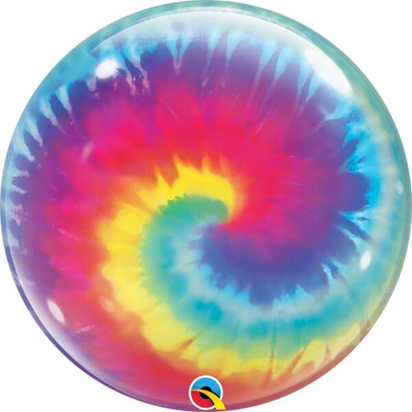Tie Dye Swirls - 22&quot; Helium Filled Bubble Balloon, Ribbon
