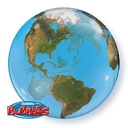 Planet Earth SIngle - 22&quot; Helium Filled Bubble Balloon, Ribbon