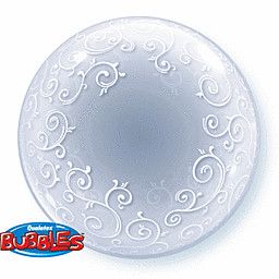 Fancy Filligree Deco - 24&quot; Helium Filled Bubble Shaped Balloon, Ribbon