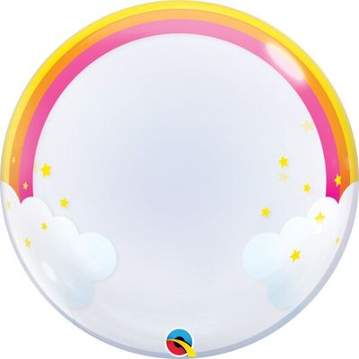 Rainbow Clouds Deco Bubble - 22&quot; Helium Filled Bubble Shaped Balloon, Ribbon